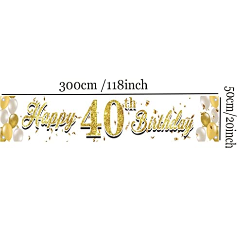 Happy 40th Birthday Decoration Fabric Sign Poster 40 Years Old Garden Decoration Golden Ballon Garden Banner - 3m x 0,5m - Birthday Party Suips Outdoor and Indoor Welcome Sign