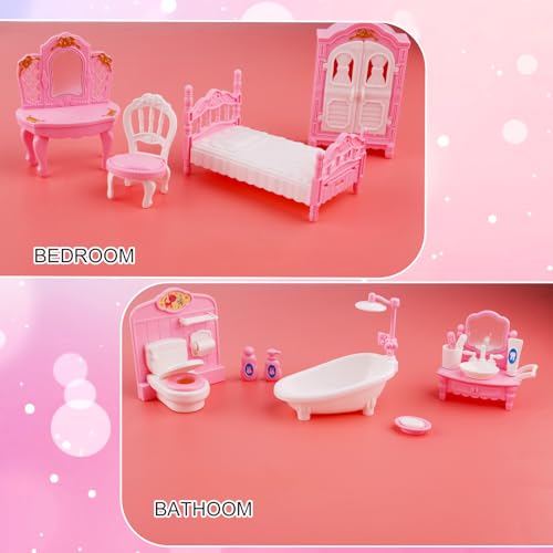 32 st. Miniatuur Poppenhuis Meubilair Accessoires Set, schaal 1:12 Mini Huis Meubilair Cadeau Kleine slaapkamer Woonkamer Badkamer Keuken Mini Scene Role Speelgoed voor kinderen meisjes (Roze) 4