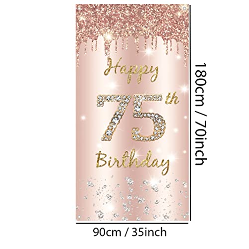 75e verjaardag decoraties voor vrouwen, Gelukkig 75e verjaardag achtergrond banner rose goud stof teken poster, 75 jaar oud partij levert deur banner foto achtergrond welkom teken