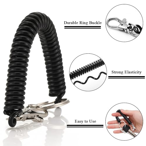 12 stuks Stretch Spiraalsleutelhanger, kleurrijke sleutelhanger Plastic sleutelhanger Intrekbare veren Keychains met lobster sluiting, Spring Key Holder voor school, werk, mobiel, Multicolour, S 3