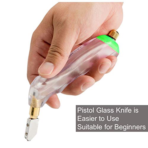 glassnijder, pistoolgreep glassnijder carbide in lood glas snijgereedschap, 3 reserve roestvrijstalen wielen voor glas 2-6 mm 6-12 mm 12-20 mm (wit + groen) 5