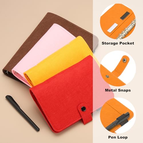 A6 Notebook Binder, 6 ringen Vilt los blad Navulbare ronde ring Binder met vulpapier Compartiment, Budget Binder dagboek Accessoires, Oranje 3