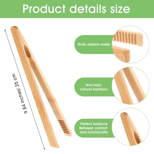 2 st. 25cm houten tang Bamboe Toast Tongs Non-Slip Herbruikbare keuken Tongs Keuken Tongs Keuken Houten Grill Tongs voor Saladen Grillen roosteren koken brood
