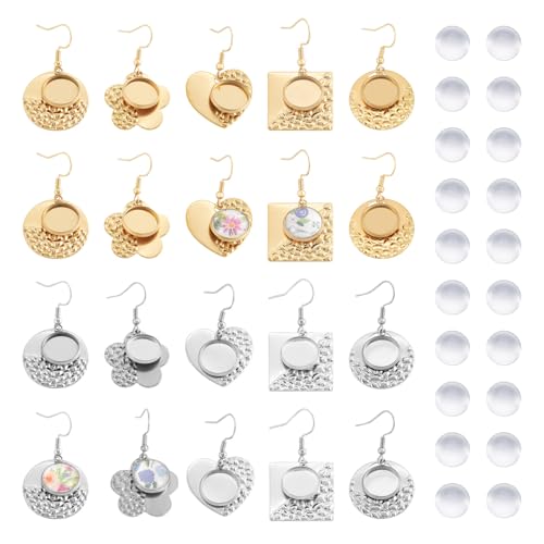 20 Sets Roestvrij Stalen oorbel Bezel Ronde Vierkante Hart Omlijsting Trays 12mm Glasheldere Cabochons voor oorbellen ambachtelijke sieraden maken DIY vrouwen accessoire decoratie