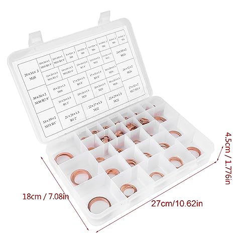 568 Pieces Plating Koperen Trays 30 Maten Koper Flat Sealing Box Assortiment Set, Koperen Tray Place Pakkingen Plastic Box