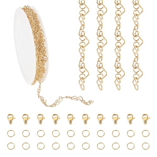 2M Real 18K Gold Plated Heart Link Kettingen 6x4.5x0.5mm RVS ketting met Claw Clasps Jump Ringen voor ketting armband sieraden maken