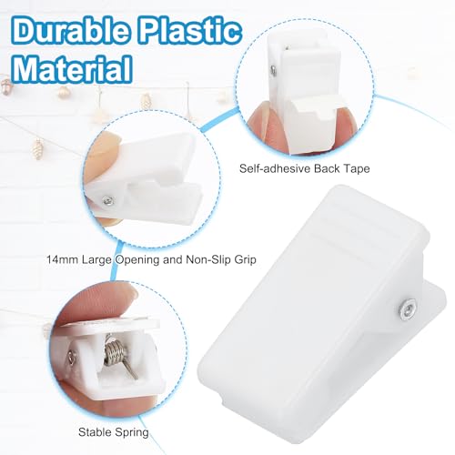 Zelfklevende Clips, 20 st Plastic Mini Rechthoekige Tapestry Hanger Sticky Clips Wall Clips Photo Clip voor Papier Poster Foto Hangend Kantoor Huis, Wit 3