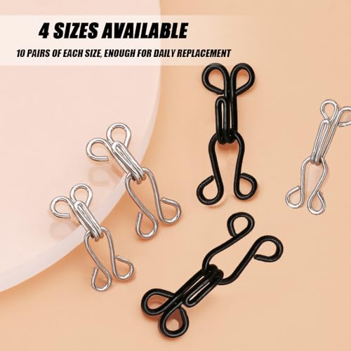 40 paar BH haken, oogsluiting, naaihaak Haak sluiting, metalen oogjes, bevestigingsmiddelen, naaihaken en ogen Sluiting voor naaien, 4 maten, naaien, DIY Craft Accessoires (zilver,, zwart 5