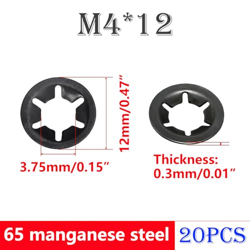 20 st. Starlock sluitringen, 4mm binnendiameter, 12mm buitendiameter, sluitringen, klemschijfring
