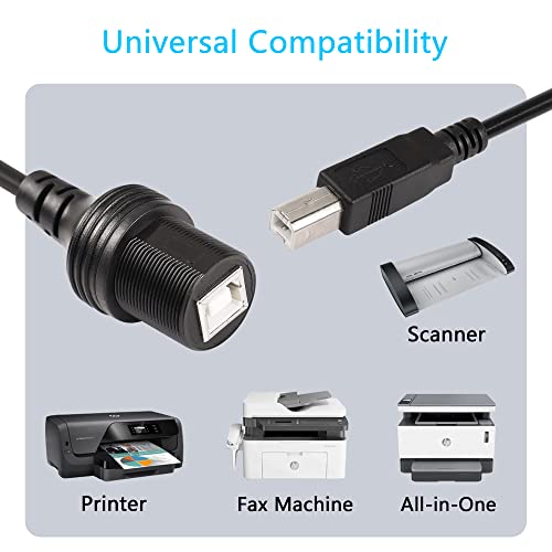 USB 2.0 Type-B Printerkabel, USB 2.0 B Vrouw naar rechterhoek B Mannelijke Printer Korte uitbreiding Kabel met waterdichte kop, voor printer, scanner en meer (lijn) 3