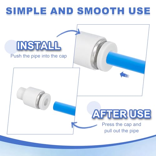 6 st Slang Quick Mount Cap, 8mm (1/3 inch) Tube OD Plastic Tube Pneumatische Cap Druk op Quick Cap Plug Fitting Accessoires voor Pneumatische Systeem Pijpaansluiting, Wit 4