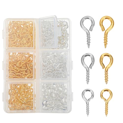 400 st. 3 maten oogschroeven, kleine schroefogen met opslagdoos, metalen oog schroef haken, kleine haken voor kleine schroeven, ringbolt, oogringen voor sieraden, hangers, kralen