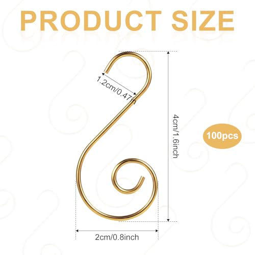100st Kerst Hooks, Kersthaakjes voor ornamenten met opbergdoosje Kleine metalen draad haken voor opknoping Kerstboom decoraties Festival decoraties (Goud)