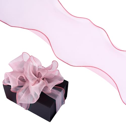12m Organza Chiffon Ribbon 12cm brede Polyester Wavy Edge Ribbons Sheer Chiffon Ribbon voor Bow, Kralen, Boeket, Kleding Decoratie, DIY ambachten, Roze Bruin