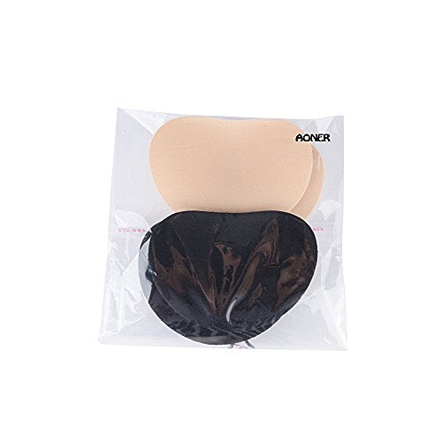 AONER 2 Paren Bra Insert Pads (Zwart + Huidkleur), Siliconen Borstverbeteraar, Duw op Bras, Borstvergroting voor zwembroek en Bikini, -, One Size, Multicolour 5