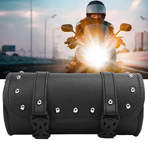 Handlebar Tool Bag 1 stuks Motorcycle Tool Bag zwart 2 riem sluiting gereedschap waterdicht Motorfiets Roller Bag voor motorfietsen PU leren vorktassen 4