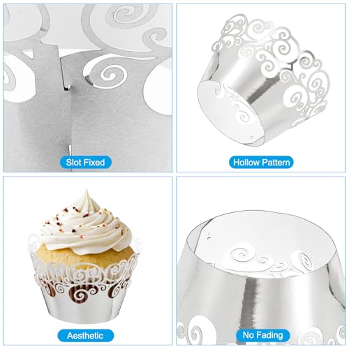 Cupcake Wrappers Papier, 50 stuks bakbekers Standaard Cloud Decoratie voor verjaardag, bruiloften en partijen, Reflectief Zilver 3