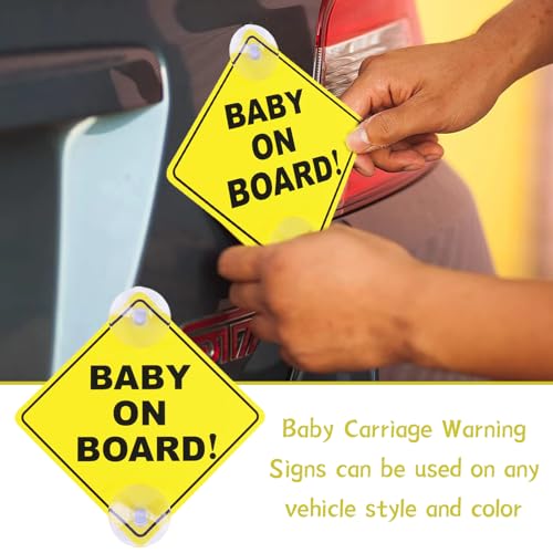 2 st. Baby aan boord van de auto waarschuwingsborden, Baby aan boord Stickers Auto met 2 Zuigbekers, Baby aan boord Sticker Car, 12 x 12cm veiligheidsauto Teken, Kinderen Auto Teken, voor Auto Windows, Herbruikbaar 5
