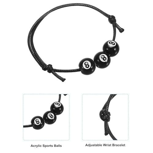 11mm Biljart Charm Armbanden, 12 st Verstelbare Sport Kralen Armband Biljart Party Supplies voor tieners Volwassenen Sport Thema Party, Zwart, 5,5-11 inch 4