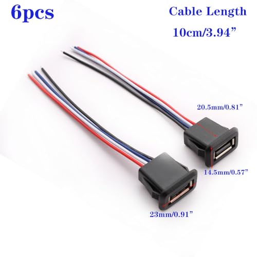 6PCS Flush-gemonteerde USB-A Socket, 4-Wire 4-Pin Micro USB-A Bus Solderen met Snap Nut Gesp