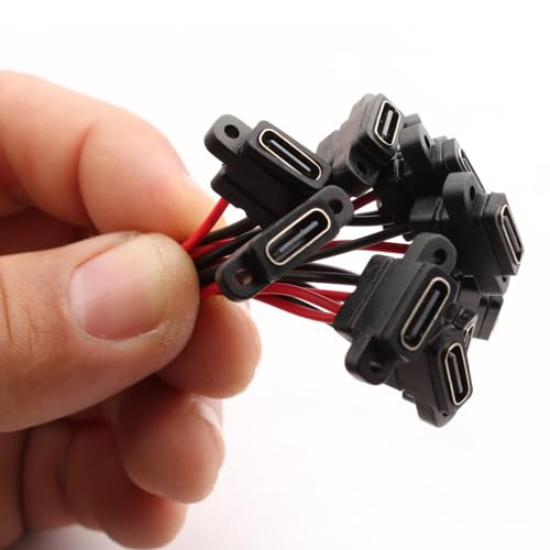 Pak van 10 waterdichte USB-C socket, 2-draads ingebouwde Type-C aansluiting, USB-C connector voor paneelmontage, 3A, snel opladen Type-C aansluiting, USB-C pigtail kabel, USB-C plug naar 4