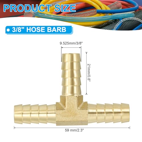 3/8" Barb Tee Fitting, 3 Way Unie T-vormige messing slang Barbed Wire Fittings Kruispunt voor water brandstofluchtolie gas