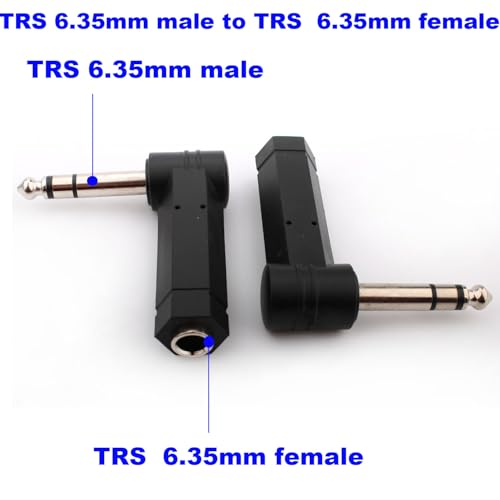 2 stuks rechthoekig 6,35mm TRS 1/4 inch adapter, 6,35mm rechte hoek TRS stekker aan 6,35mm TRS jack, 1/4 inch stereo plug aan 1/4 inch jack 3