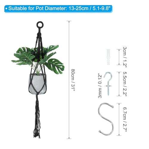 Macrame Hangende Planter, 2 stuks 70cm Handgemaakte Hangende Plantenhouders Bloem Pot Hanger Bloem Pot Hanger voor Binnen Outdoor Decor, Zwart