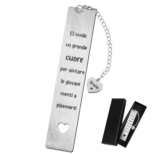 Italiaanse bladwijzer Metal Grazie Hart Gifts Einde schooljaar Kerstmis voor leraar, leraar, leraar, leraar, leraar