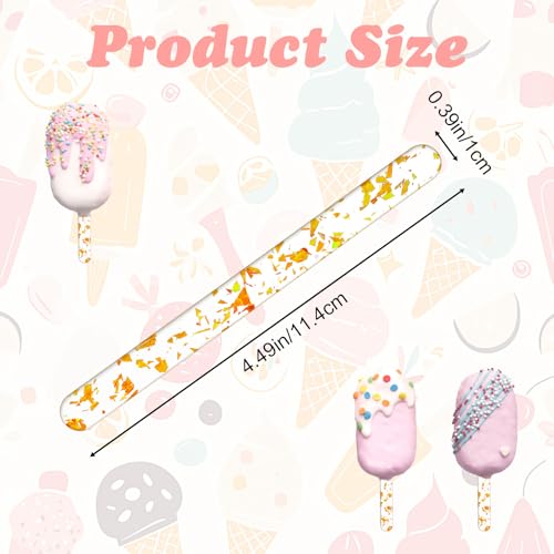 20Stuks Acryl Cake Sicle Sticks, Gold Glitter Popice Sticks, Herbruikbare Glitter Popice Mirror Ice Cream Stick voor DIY Candy Dessert Gifts Party Crafts Kunstprojecten (4.1 Inch)