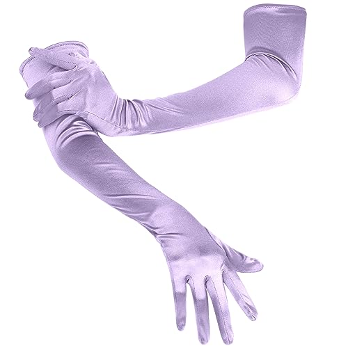 2 st Lange Elbow Satijnen Handschoenen, 53 cm Stretchy Lange Handschoenen Opera Handschoenen Avond Dans Partij Handschoen voor Vrouwen (Paars), paars 4
