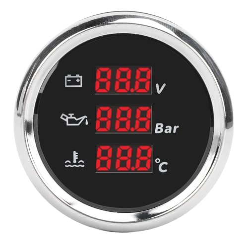 52mm Spanning Oliedruk Water Temperatuurmeter Rood Achterlicht Waterdichte Digitale Meter Jacht RV 9-32VDC (Zwarte wijzerplaat zilveren bezel)
