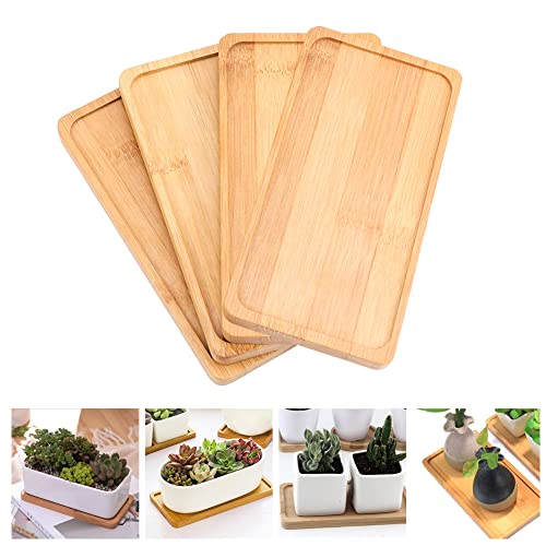 4 st Bamboo Trays, Duurzame Rechthoekige Bamboe Plant Pot Saucers, Kleine Bloem Pot Dish, Tray, Succulent Plant, Cactus, Bonsai Bloem (17.5 * 9 * 1cm)