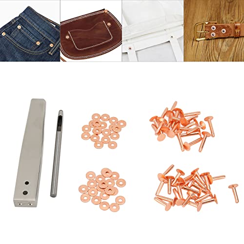Copper Rivets Burrs Kit Copper Rivets met Stoelen Rustvrije Studs DIY Lederen Craft Tools voor Garment Bag Belt (Stijl C) 4