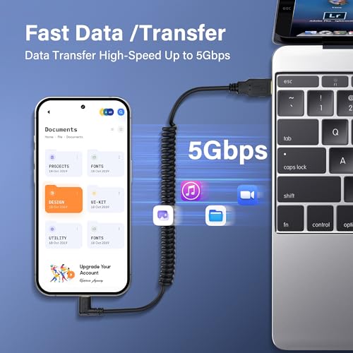 USB Type C C Coiled Cable, 5Gbps, intrekbare 90 graden USB3.0 tot USB C Oplaadkabel en gegevensoverdracht voor telefoon, tablet, andere USB C apparaten (M tot R)