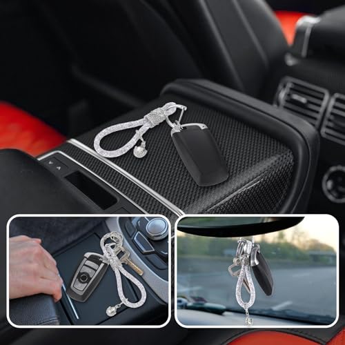 Crystal Keychain Set, Bling Keychains Vrouwen voor Autosleutels, Rhinestone Sparkling Keychain met Tassel, Autosleutel Decoraties Accessoires, Wit, One Size, Wit, Eén maat 5