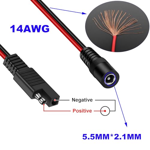 2st 14AWG SAE naar DC Connector, DC 5.5x2.1mm naar SAE Plug, 12V SAE Plug, Power Connector voor zonnepanelen en batterijen (60cm/1Pair) 4