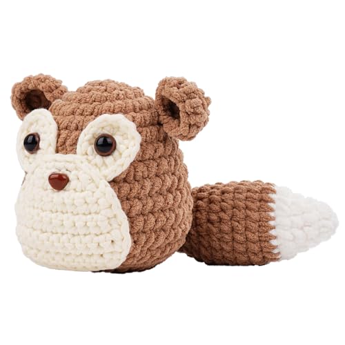 Schurk Beginners haak Set, Leuke Amigurumi Starter Set met garen, haak, ogen en video Tutorials, Complete DIY dierlijke ambacht Cadeau (Licht Bruin/Wit / zwart garen inbegrepen) 4