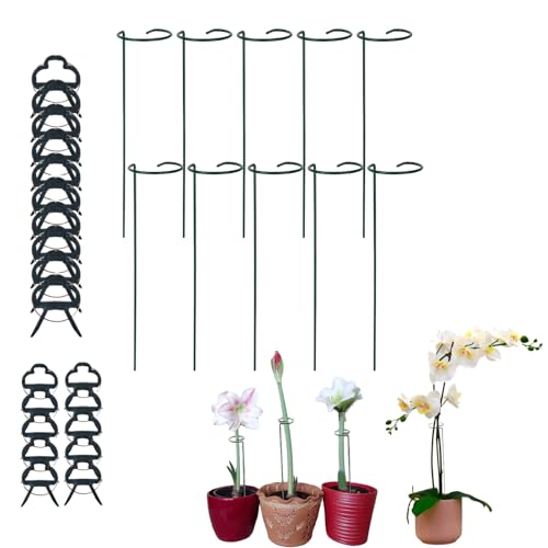 10st Tuin Polen, Plant Support Ring, Enkele handvat metaal met 20 Clips, Plant Stakes voor Bloemen, Tomaten (45cm)