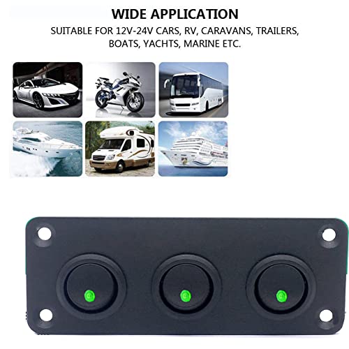 Rocker Switch Panel met 3 Strips LED Groen 12-24V SPST Switch Ronde voor Auto, Caravan, Vrachtwagen, Boot 4