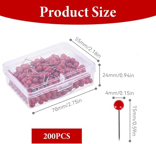 200st Rode Ronde Hoofd 15mm Korte Pins met Rode Plastic Ronde Hoofd Roestvrij Pin Hoofd Groot voor het markeren van DIY Bulletinbord van Cork Boards