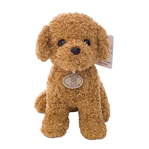 1 stuk gevulde puppy hond teddy speelgoed, 25cm pluche puppy partij gunsten, zachte puppy pop gooien kussen slaapkamer decoratie verjaardag cadeau voor kinderen meisjes jongens (Brown)