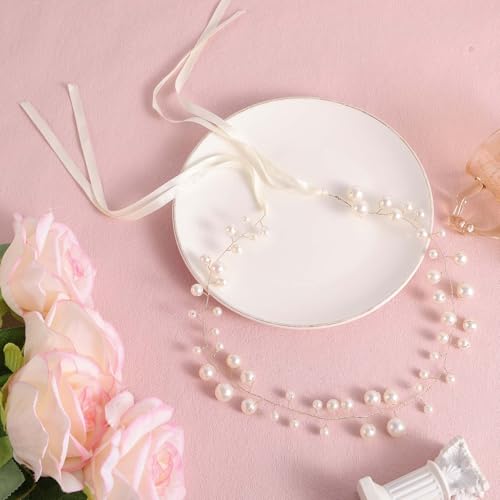 Parel Hoofdstuk voor meisjes, Delicaat Eerste Communie Headdress Parel Hoofdband Haar Accessoires Bloem Meisjes voor Verjaardagen Bruiloften Engagements Communie partijen 3