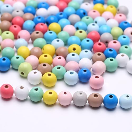 400 st. Kleurrijke houten kralen met 1,2cm hole houten kralen Ambachtelijke kralen voor doe-het-zelf sieraden maken (1.2cm, kleurrijke kralen, 400st)