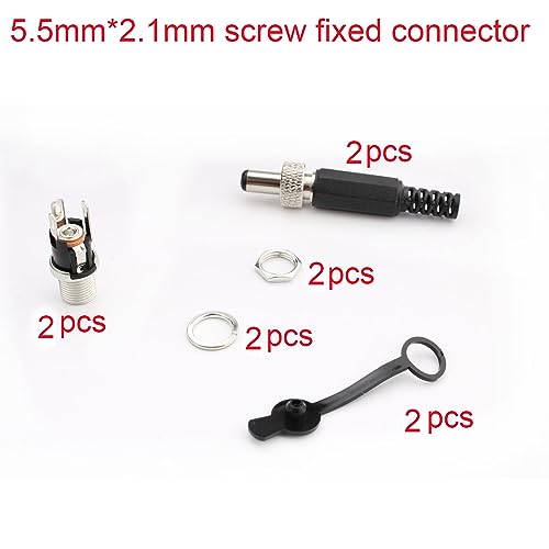 Set van 2 5.5mm x 2.1mm DC 12V Plug Man Female Panel, DC 12V Power Connectors, Solder Socket DC, voor CCTV Home Security Surveillance Camera