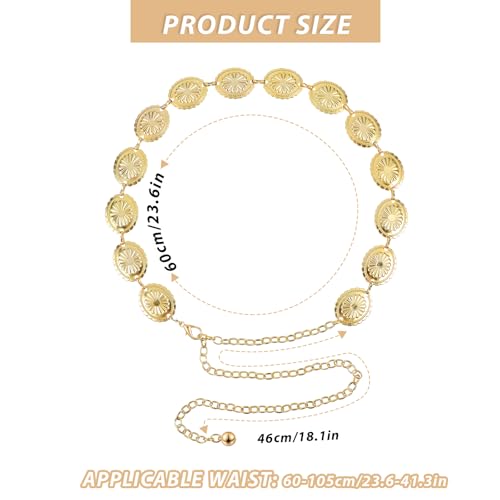 Dames Belt Gold, dames Concho Kettinggordel Metalen Western Cowgirl Belt voor jurk Hollow Out Daisy Cowgirl Belt in goud voor dames Jurken Jeans Sweater