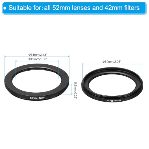52mm-42mm metalen step-down ring, Camera lens Filter Adapter Ring Aluminium Filter Adapter Ring voor Camera Ones Hood, Zwart