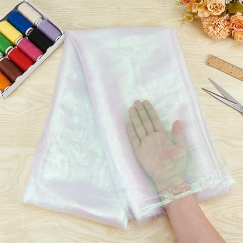 3m Organza, 1.5m brede Solid Trouwjurk Stof Magic Gradient Polyester Glitter Holografische Mesh voor Dress Performances Stage Snow 3