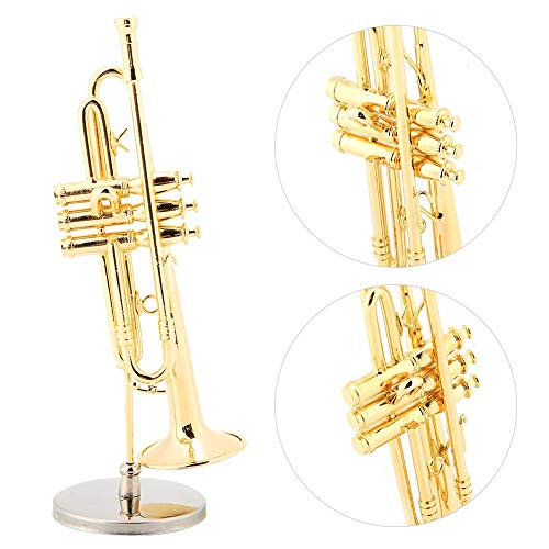 Instrument Nament, Gold Plated Miniatuur Trompet Ornament Replica Musical Model met Cadeau Doos voor Kerstmis Verjaardag Cadeau 3