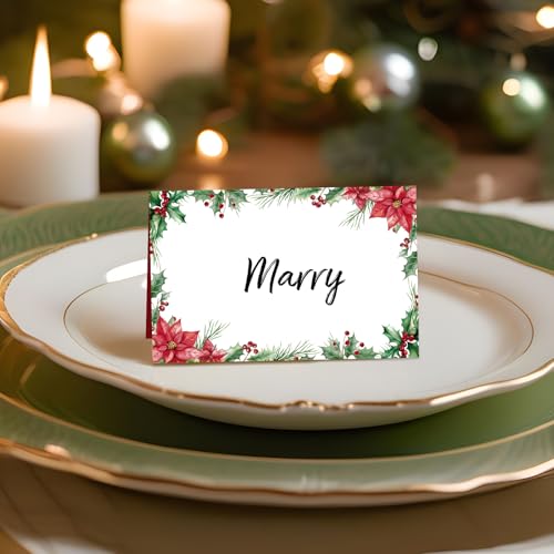 50Stuks Kerst Bloemen Place Card Berry Tafel Zitkaarten Trouwpapier Naamkaarten voor Kerstmis tafel setting verjaardag Kerstmis Diner partij levering 3